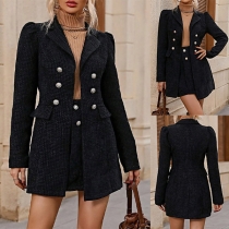 Fashion Double-breasted Suit Set Consist of Lapel Blazer and Skirt