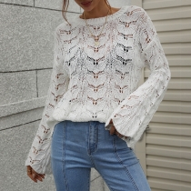 Fashion Crochet Hollowout Round Neck Long Sleeve Knitted Shirt