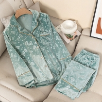 Comfy Letter Print Velvet Two-piece Pajamas Set Consist of Loungewear Shirt and Pants