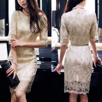 Fashion Half Sleeve Round Neck Embroidery Lace Dress