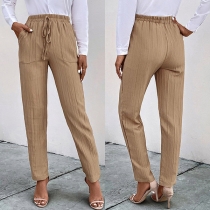 Casual Solid Color Drawstring Elastic Waist Pants