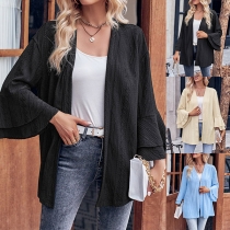 Casual Solid Color Trumpet Long Sleeve Cardigan