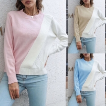Fashion Contrast Color Round Neck Long Sleeve Sweater