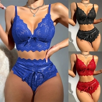 Sexy Bowknot Lace Lingerie Two-piece Set