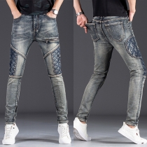 Street Fashion Old-washed Embroidered Skinny Denim Jeans for Men