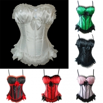 Sexy Lace Spliced Ruffle Sweetheart Neckline Cami Corset Shirt