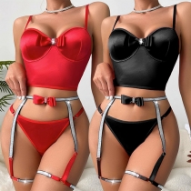 Fashion Bling-bling Bowknot Three-piece Lingerie Set