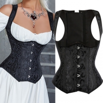 Fashion Floral Jacquard Buckle Lace-up Tank Top Corset