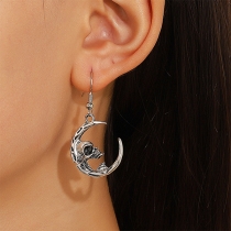 Gothic Skull Crescent Moon Earrings