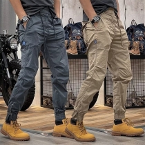 Fashion Solid Color Multi-pockets Drawstring Pants for Men