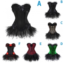 Sexy Lace Spliced  Bowknot Gauze Spliced Ruffled Hemline Strapless Croset Mini Dress for Dancing