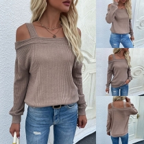 Fashion Long Sleeve Open Shoulder Cami Knitted Sweater