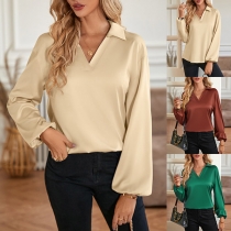 Sexy Solid Color V-neck Long Sleeve Backless Slit Shirt