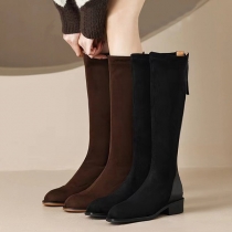 Fashion Artificial Leather Spliced Low-heeled Round Neck Back Zipper Boots