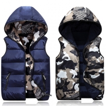 Street Fashion Camouflage Printed Reversible-wear Hooded Sleeveless Quilted Vest for Children
