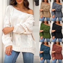 Fashion Solid Color Round Neck Long Sleeve Sweater
