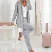 Street Fashion Ribbed Two-piece Set Consist of Hooded Cardigan and Pants