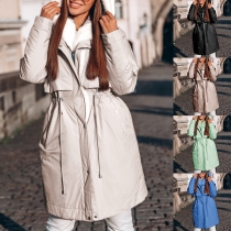 Fashion Solid Color Long Sleeve Drawstring Plush Lined Hooded Jacket for Women