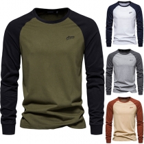 Fashion Contrast Color Long Sleeve Round Neck Shirt for Men