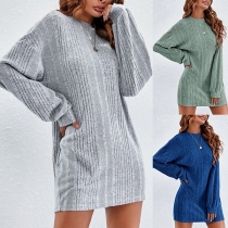 Fashion Round Neck Batwing Sleeve Mini Dress