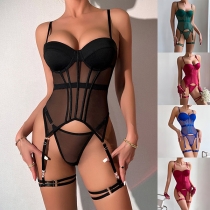 Sexy Semi-through Corset Style Push-up Two-piece Lingerie Set