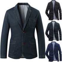 Fashion Notch Lapel Long Sleeve Denim Jacket for Men