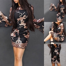 Fashion Sequined Round Neck Long Sleeve Two-piece Set