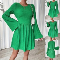 Fashion Solid Color Round Neck Long Sleeve Mini Dress