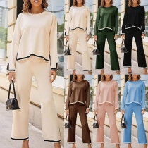 Fashion Contrast Color Stripe Two-piece Set Consist of Shirt and Pants