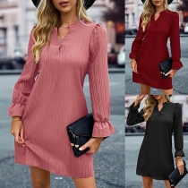Fashion V-neck Long Sleeve Mini Dress