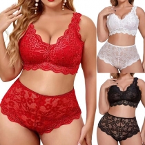 Sexy Solid Color High Waist Two-piece Lingerie Set