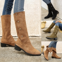 Vintage Buttoned Foldable Block Heeled Boots