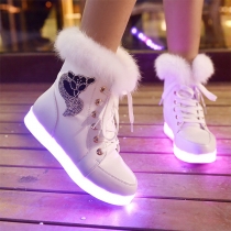 Street Fashion LED Lighting Artificial Fur Spliced Plush Lined Ankle Snow Boots
