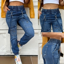 Street Fashion Old-washed Denim Suspender Jeans