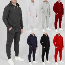 Casual Sport Set for Men Consist of Hooded Jacket and Sweatpants
