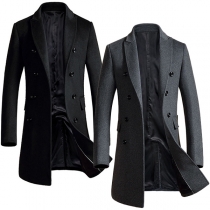 Vintage Double-breasted Lapel Long Sleeve Duffle Jacket for Men