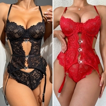 Sexy Heart O-ring Strappy Cutout Lace Two-piece Lingerie Set