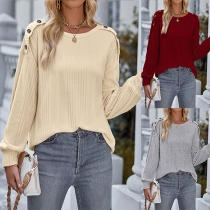 Fashion Round Neck Buttoned Long Sleeve Shirt