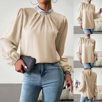 Fashion Bling-bling Mock Neck Long Sleeve Shirt