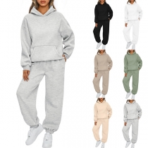 Casual Solid Color Two-piece Set Consist of Hooded Sweatshirt and Sweatpants