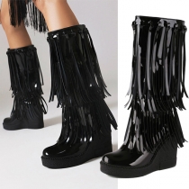 Street Fashion Artificial Leather PU Tassel Wedge Boots