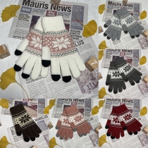 Vintage Contrast Color Snowflake Printed Touch Screen Gloves