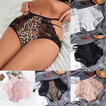 Sexy Leopard Printed Lace Cutout Mid-rise Panties