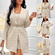 Fashion Jacquard Two-piece Suit Set Consist of Blazer and Slip Dress