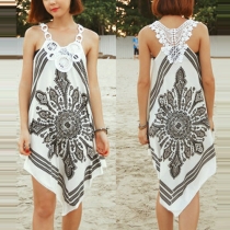 Fashion Lace Spliced V-neck Loose Irregular Beach Dress
