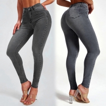 Fashion Old-washed Mid-rise Skinny Denim Jeans