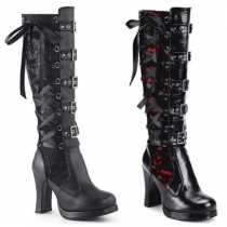 Punk Style Lace-up Buckle High-heeled Boots