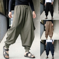 Casual Solid Color Drawstring Harem Pants for Men