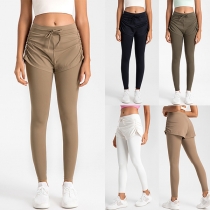 Fashion Solid Color High-rise Fake Two-piece Leggings/ Sporty Yoga Pants