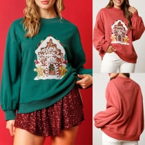 Fashion Printed Round Neck Long Sleeve Shirt for Christmas